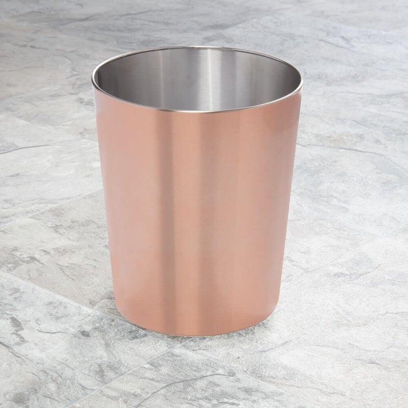mDesign Round Metal Small 1.7 Gallon Recycle Trash Can Wastebasket, Garbage Container Bin for Bathrooms, Kitchen, Bedroom, Home Office - Durable Stainless Steel - Mirri Collection - Light Gray - Image 2